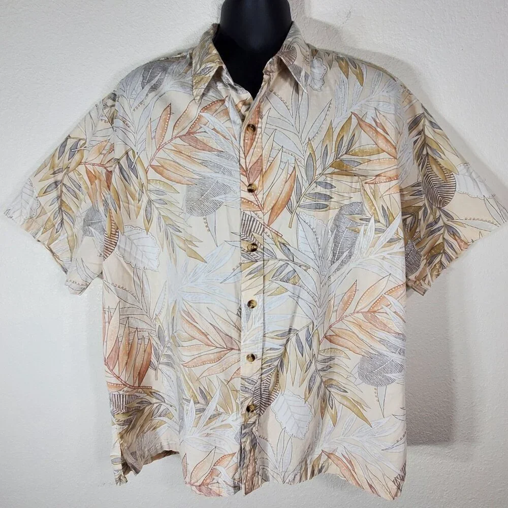 Tori Richard Honolulu 2XL Hawaiian Shirt Tropical Leaf Short Sleeve Button-Up